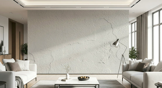 Imperfect White Wall Wall Mural featuring textured white surfaces with subtle cracks and weathered details for rustic interiors.