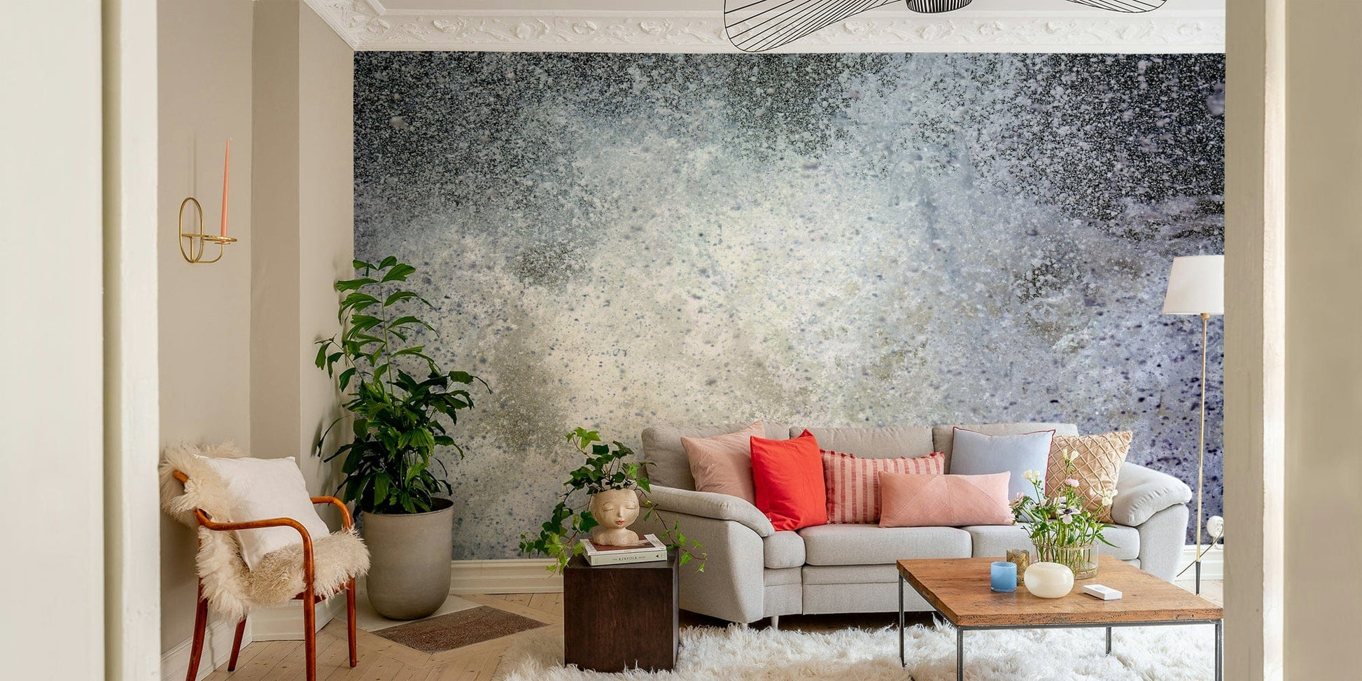 A calming dynamic design wallpaper mural that defines a space.

