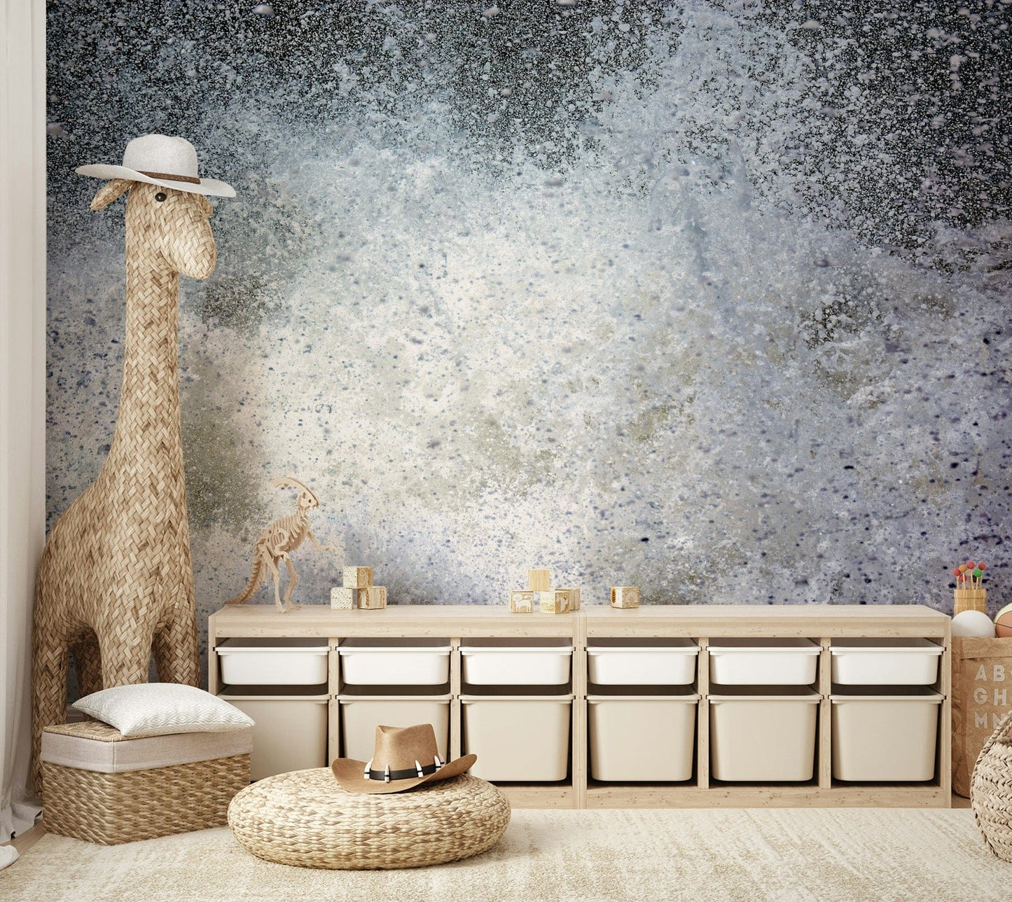 A beautiful modern graphic wall mural for a living room.

