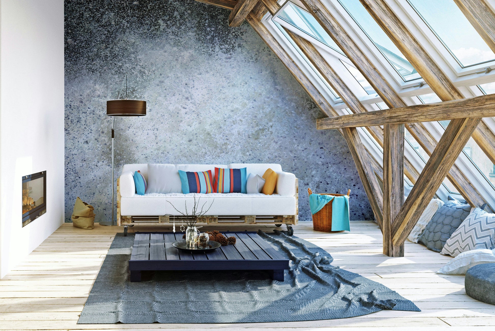 A graceful subtle flow wall mural in cool, natural tones.

