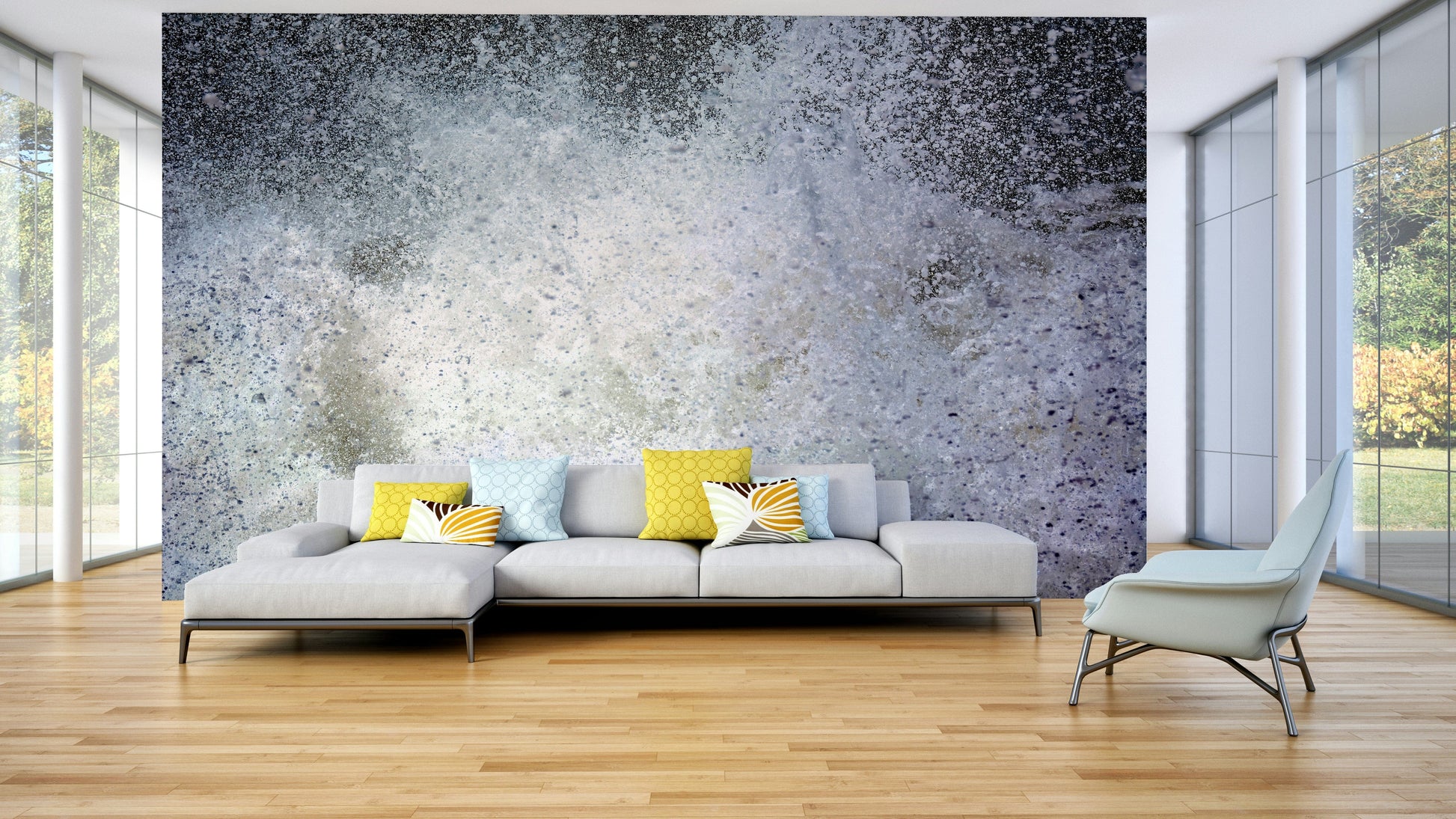 An artistic abstract pattern mural on minimalist wallpaper.

