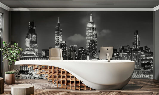 Monochrome skyline showing Midtown Manhattan from across the Hudson

