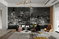 Empire State Building and One Vanderbilt in black and white mural

