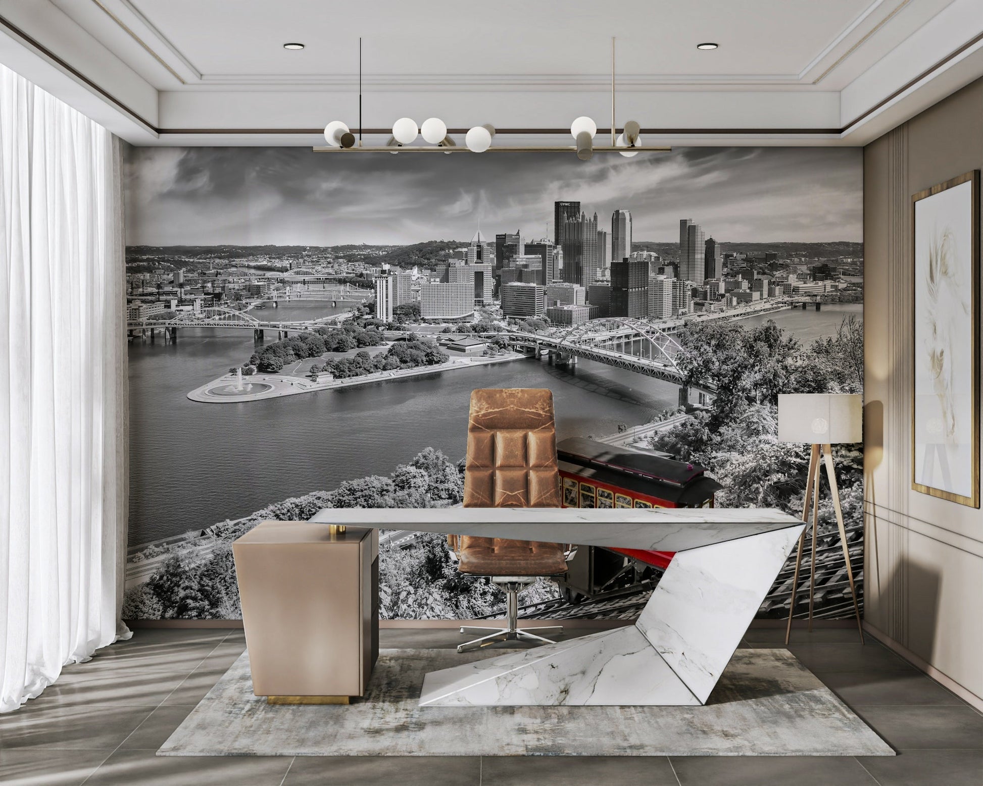 Pittsburgh skyline with Duquesne Incline wall mural

