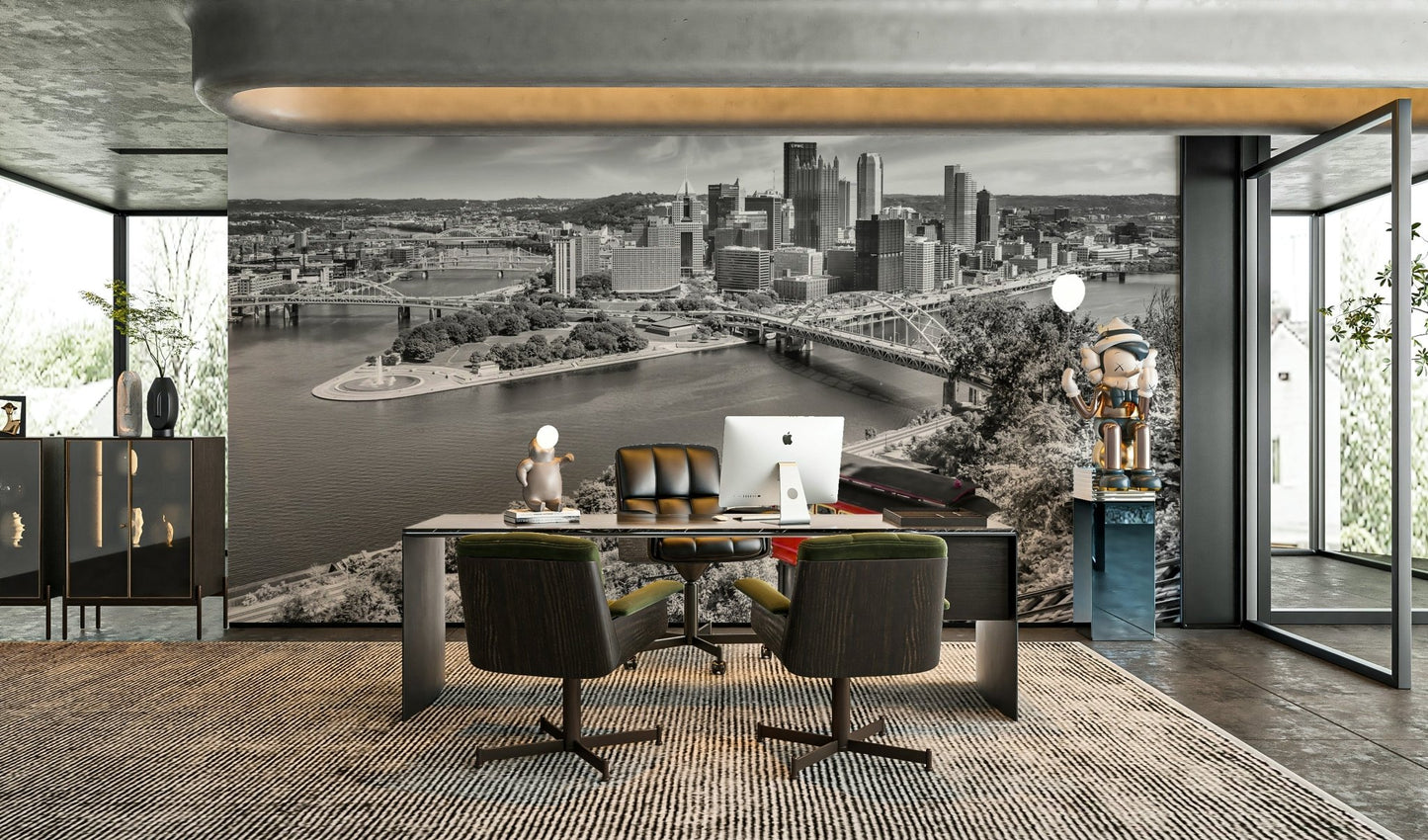 Vibrant cityscape mural of Pittsburgh with Duquesne Incline

