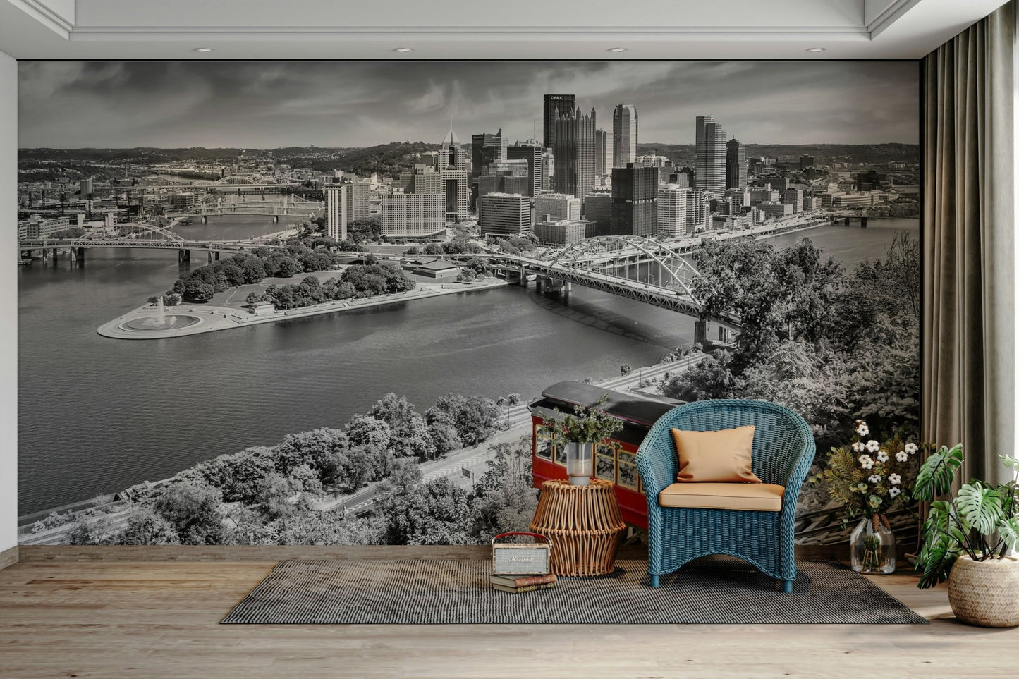 Urban Pittsburgh mural with Duquesne Incline design

