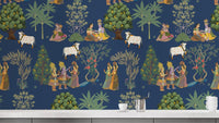 Indian Folk Art Wall Mural with traditional motifs
