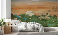 Bedroom styled Indian Palace Horizon wall mural with peacocks