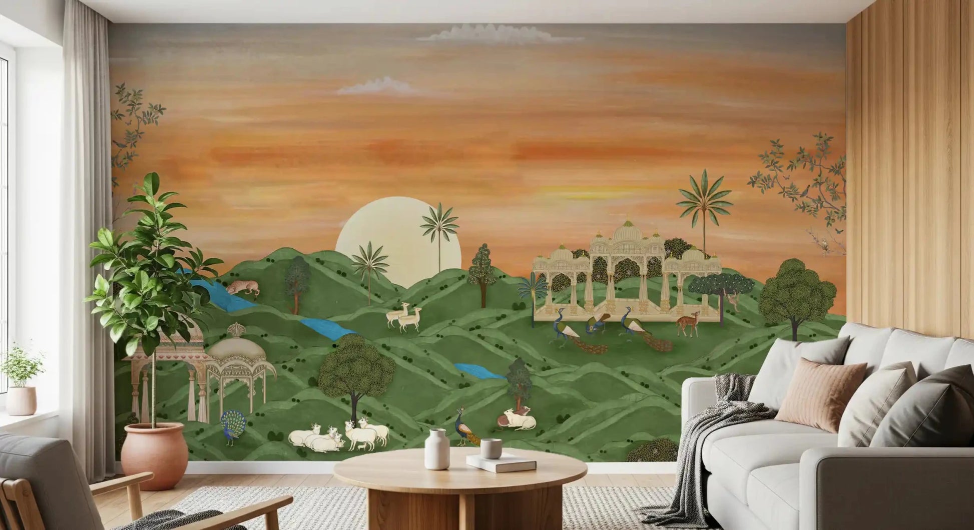 Rolling green hills and pavilion wall mural, Indian Palace Horizon