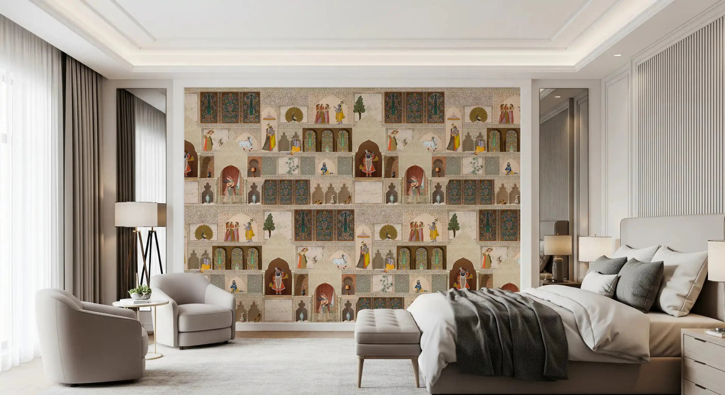 Decorative palace arches and royal characters Indian heritage wall mural