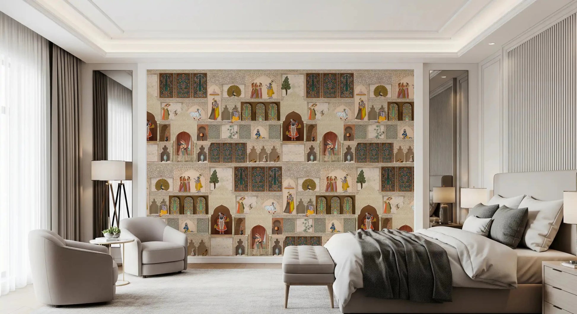 Decorative palace arches and royal characters Indian heritage wall mural