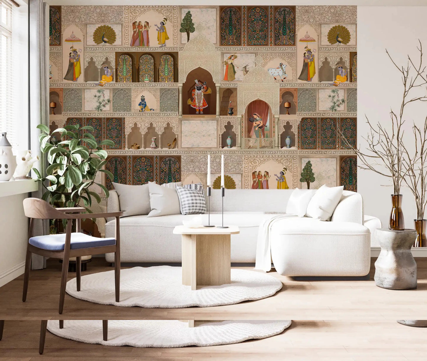 Traditional Indian palace architecture living room wall mural with ornate arches