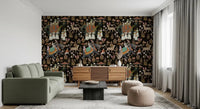 Detailed Indian Palace Procession Wall Mural with cheetahs and figures.