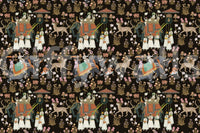 Indian Palace Procession Wall Mural with floral accents on dark backdrop.