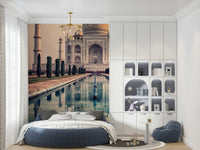 Distant mist surrounds Indian Palace Serenity wallpaper design.