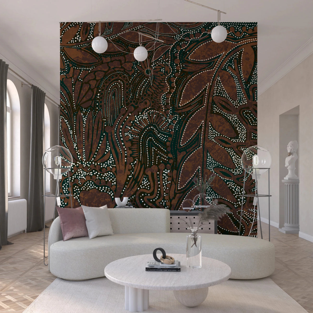 Native Wall Display Design Indigenous Forest Pattern Botanical Nature Wall Mural Design