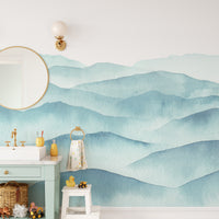 blue watercolor mountains wallpaper for walls