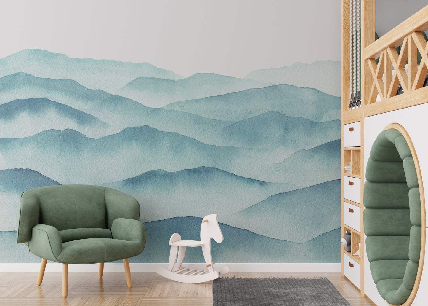 blue watercolor mountains wallpaper mural