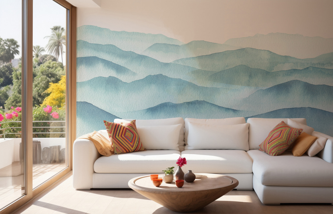 blue watercolor mountains wallpaper