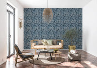 Office Indigo Botanical Monstera wallpaper with leaf repeat pattern