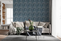 Indigo Botanical Monstera wallpaper showing dense leaf pattern