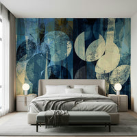 A peaceful modern abstract mural on decorative wallpaper.