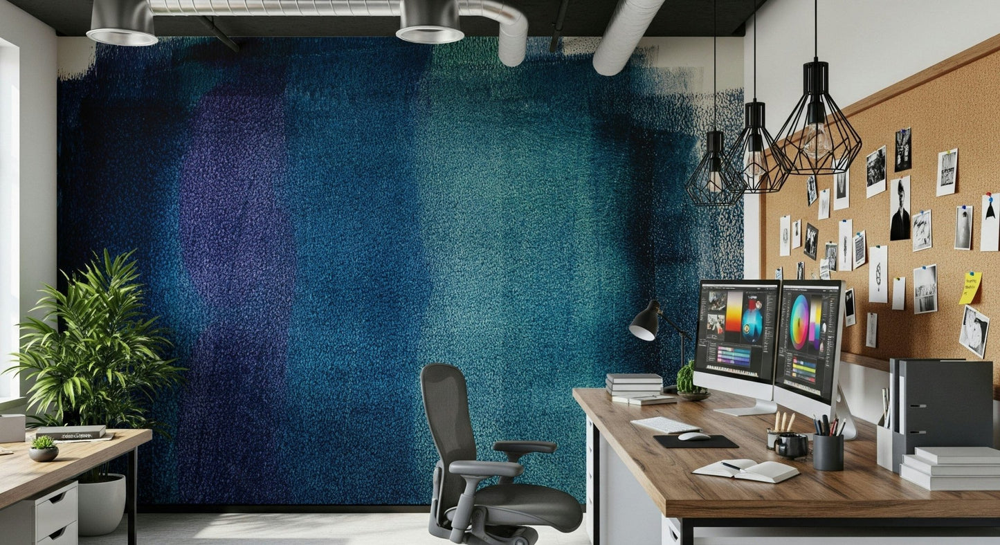 Decorative wall art highlighting layered indigo textures and shades