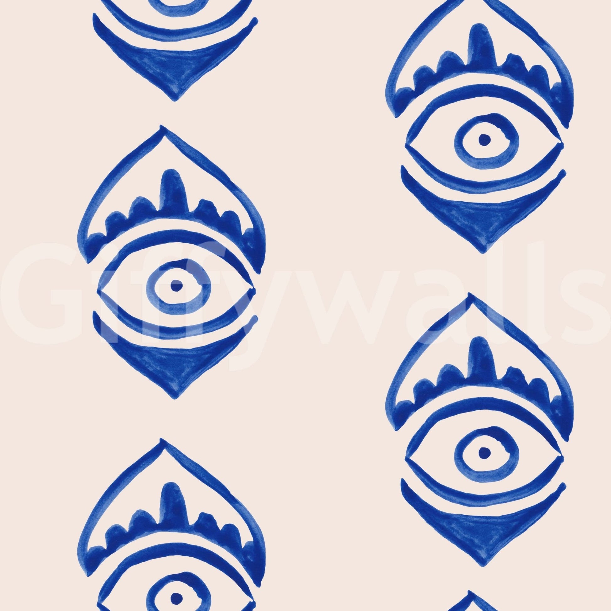 Artistic indigo eye pattern wallpaper offering a bold, iconic visual impact.