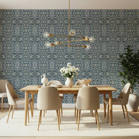 Indigo Flow wallpaper for walls displaying soothing denim outlines.
