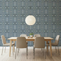 Indigo Flow wallpaper for walls featuring blue aquatic loops.