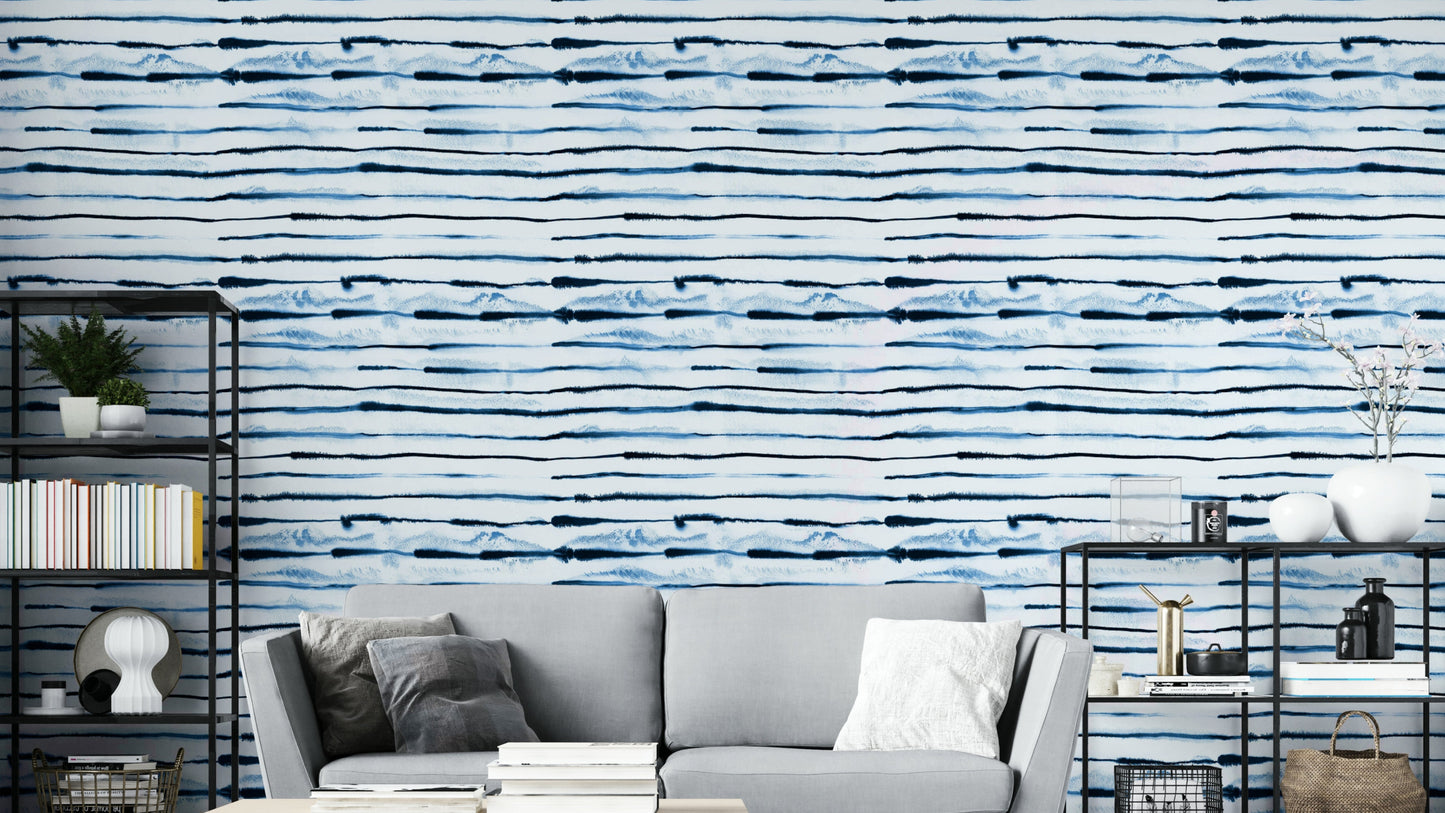 Electric blue stripe wallpaper with Nordic style

