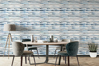 Electric ink blue striped wallpaper for feature walls

