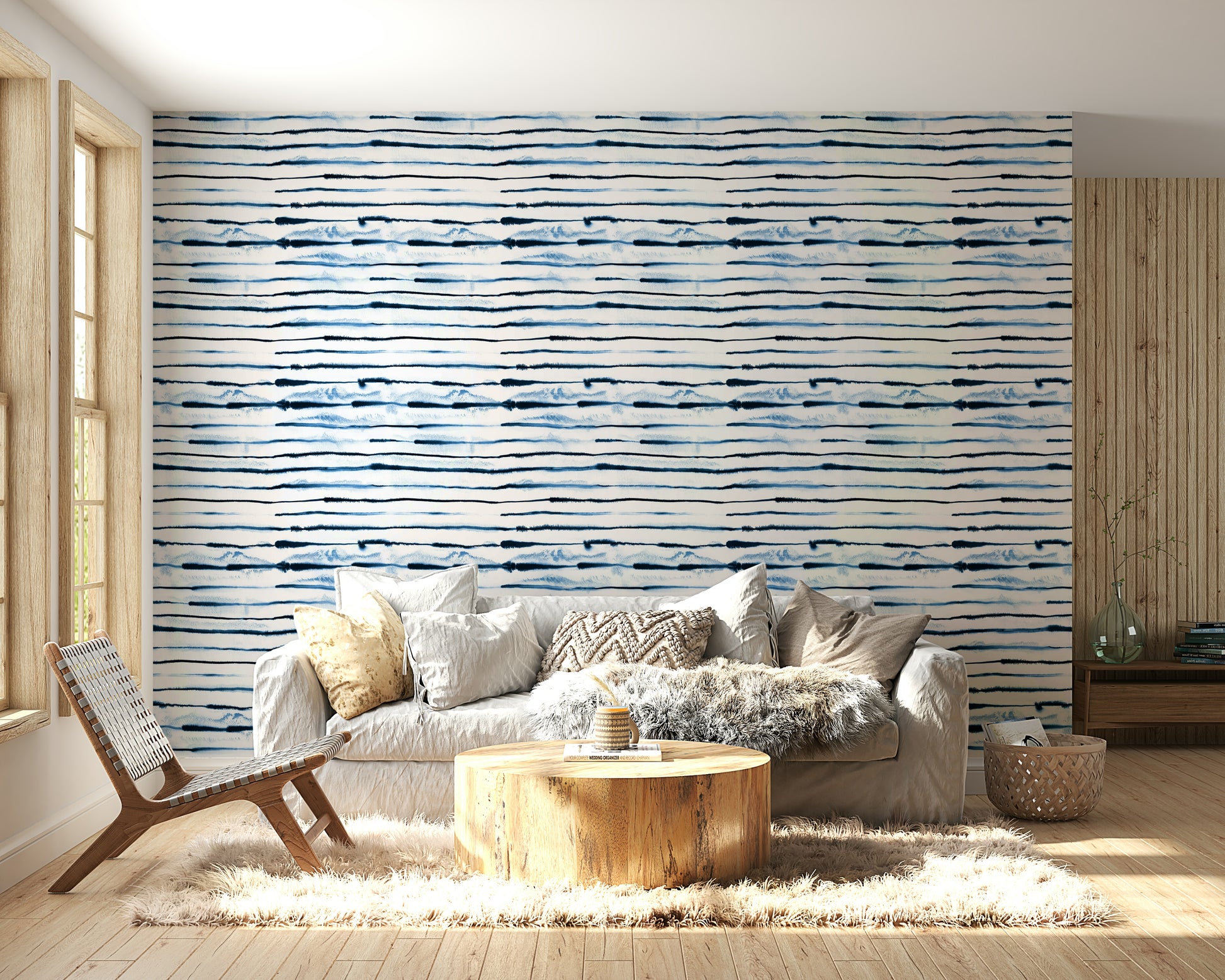 Modern Scandinavian ink stripe wallpaper design

