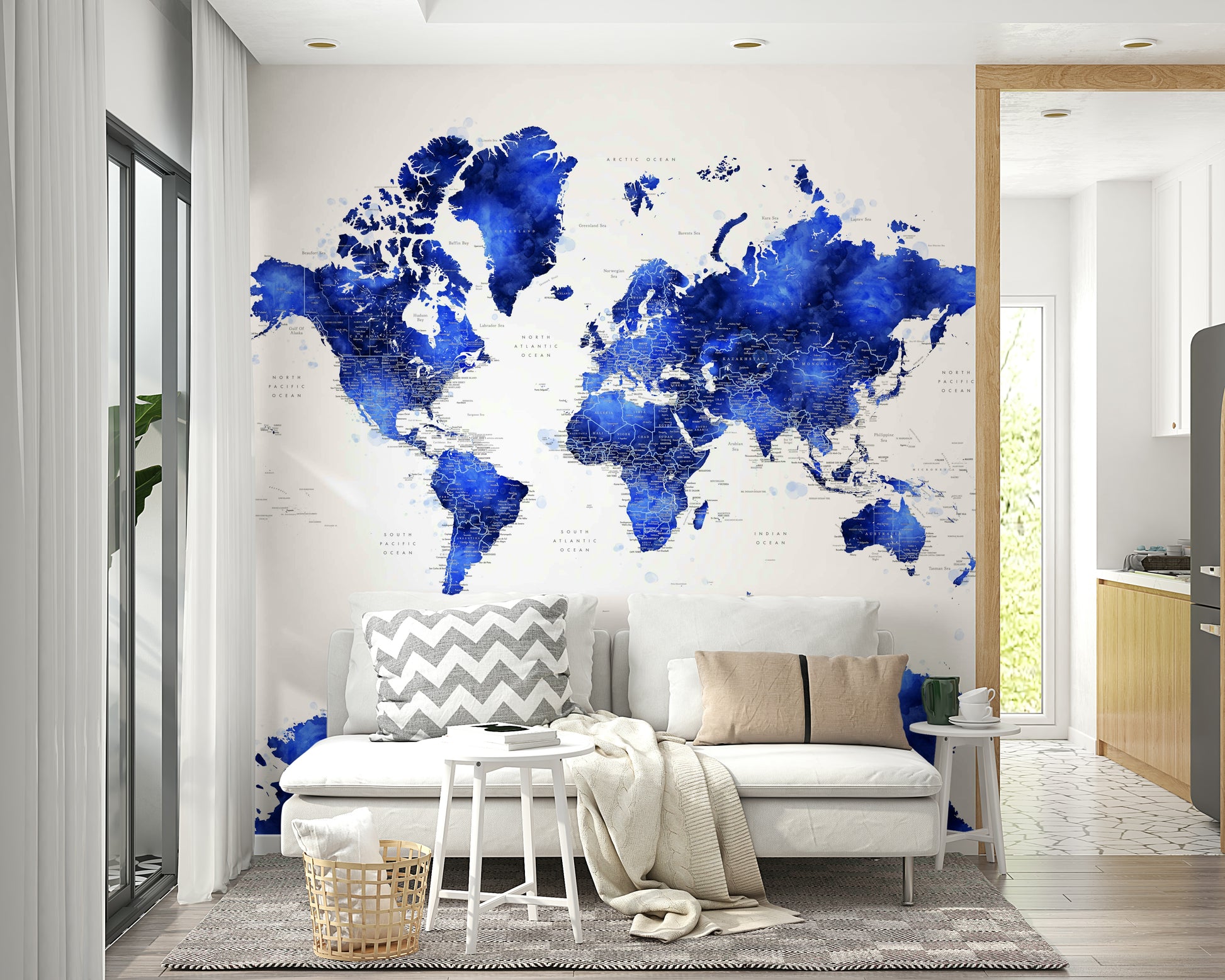 Peel and stick indigo world map wallpaper

