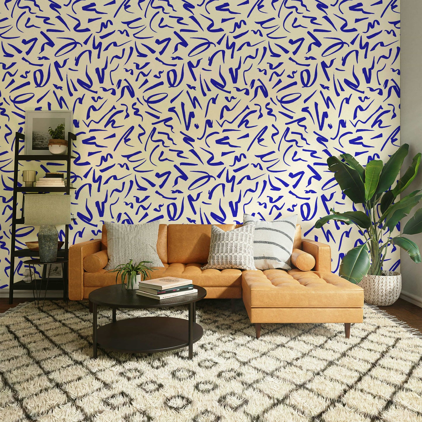 Blue marker on white wall mural

