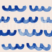 Soft indigo wave textures creating a breezy, calming interior backdrop.
