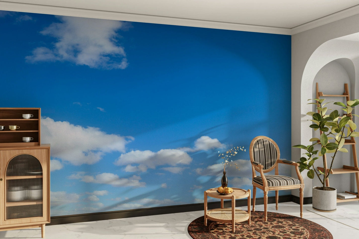 Ocean-inspired mural wallpaper with peaceful blue hues

