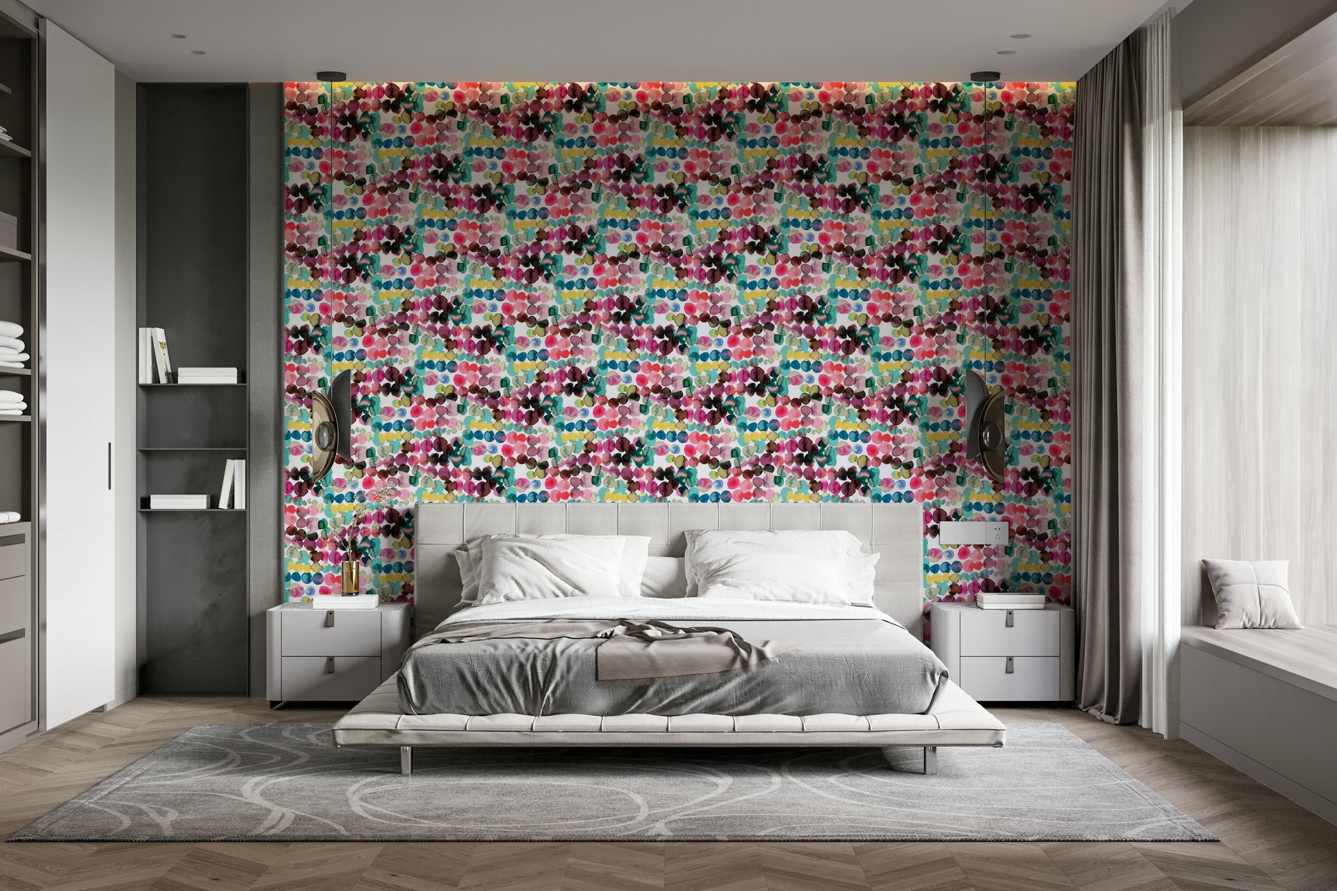 Playful ink splatter dots wallpaper in bright colors

