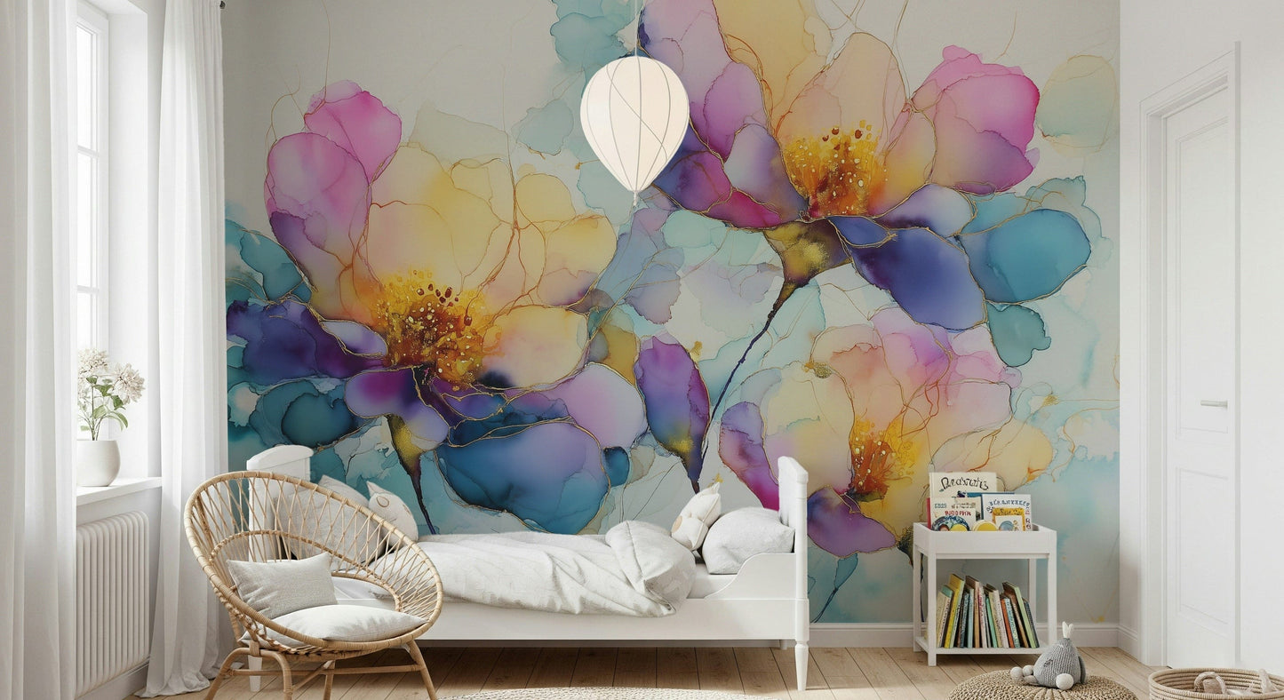 Abstract botanical garden Colorful Ink Floral Dreams wallpaper mural