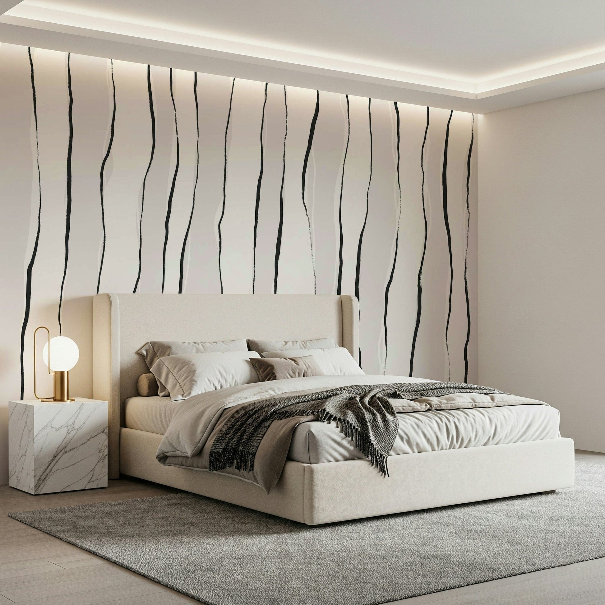 An artistic modern pattern mural on minimalist wallpaper.
