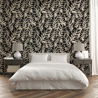 Wallpaper with a vibrant green botanical design

