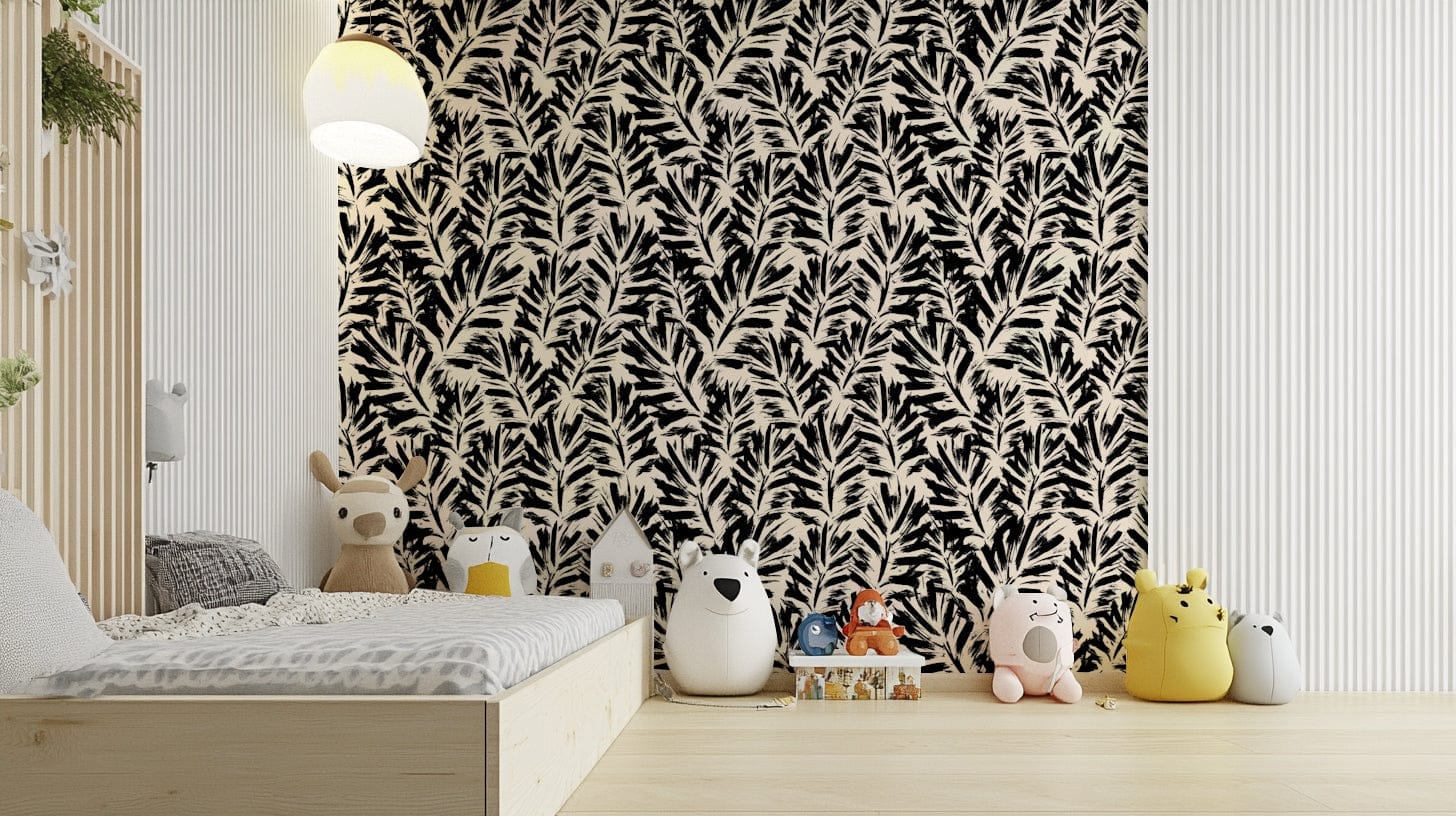 An interior with a lush and refreshing accent wall

