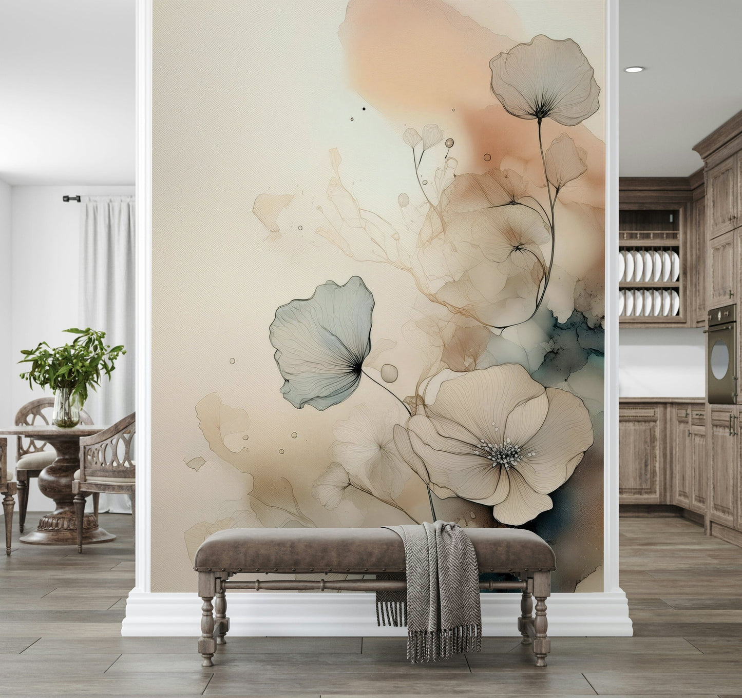 Dusky Ink Petals Wall Mural