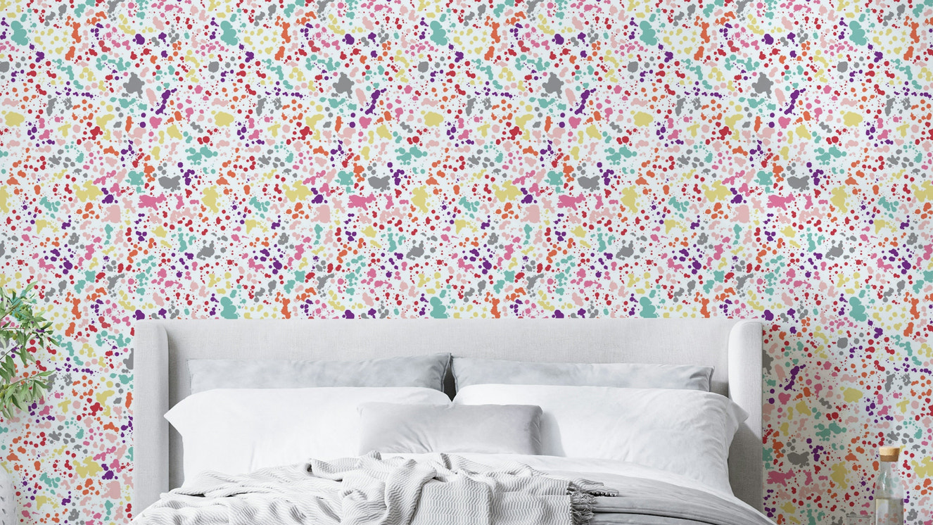 Vibrant multicolor ink blot wallpaper for feature walls

