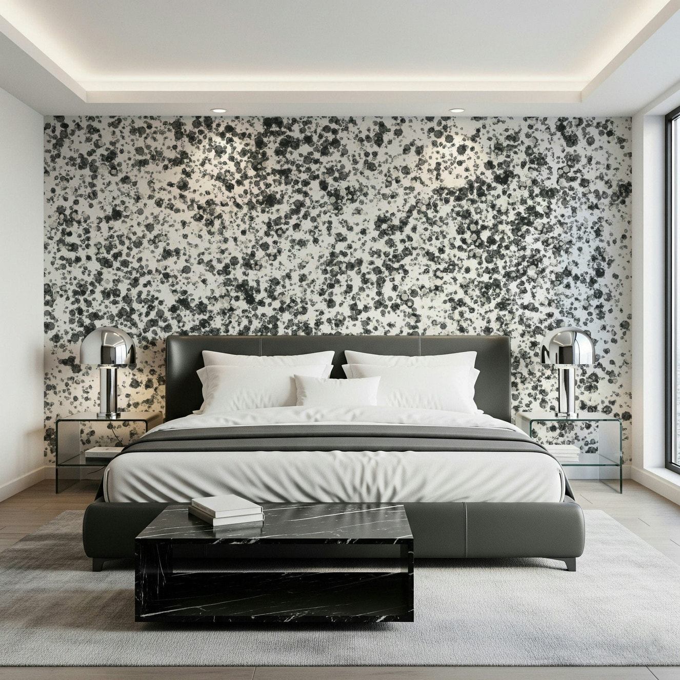 A beautiful abstract art wallpaper mural with an ink splatter pattern.