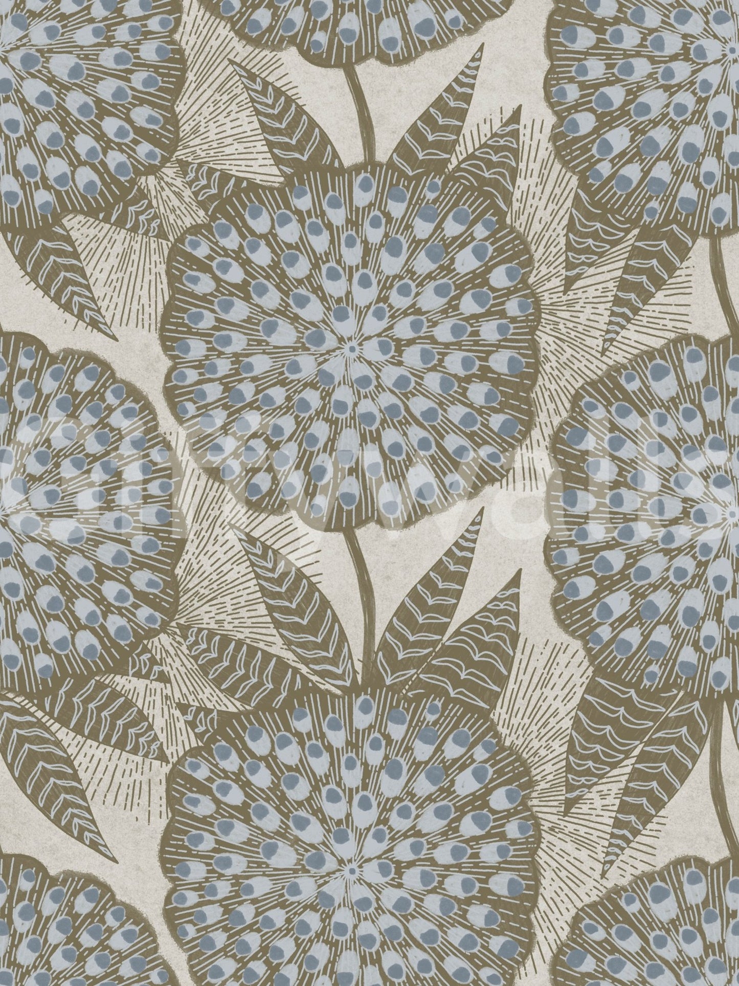 Floral marigold wallpaper in warm tones of amber and gold

