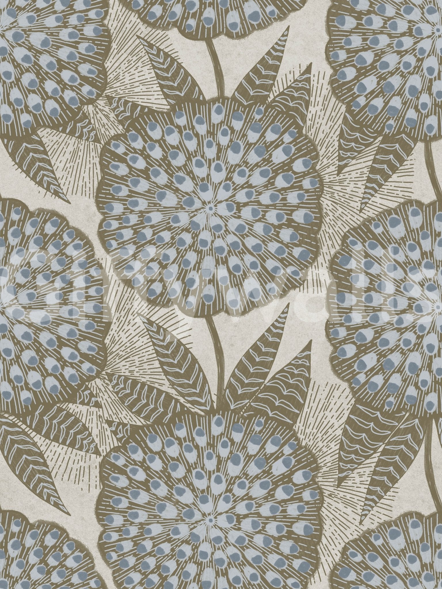 Floral marigold wallpaper in warm tones of amber and gold

