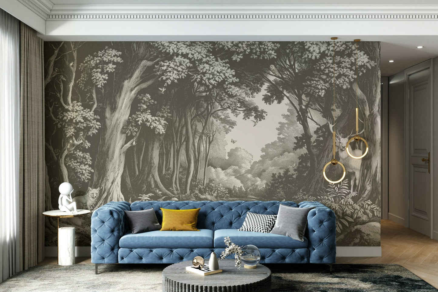 Into the Forest mural in neutral brown gradient

