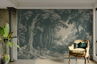 Into the Forest mural with atmospheric woodland view

