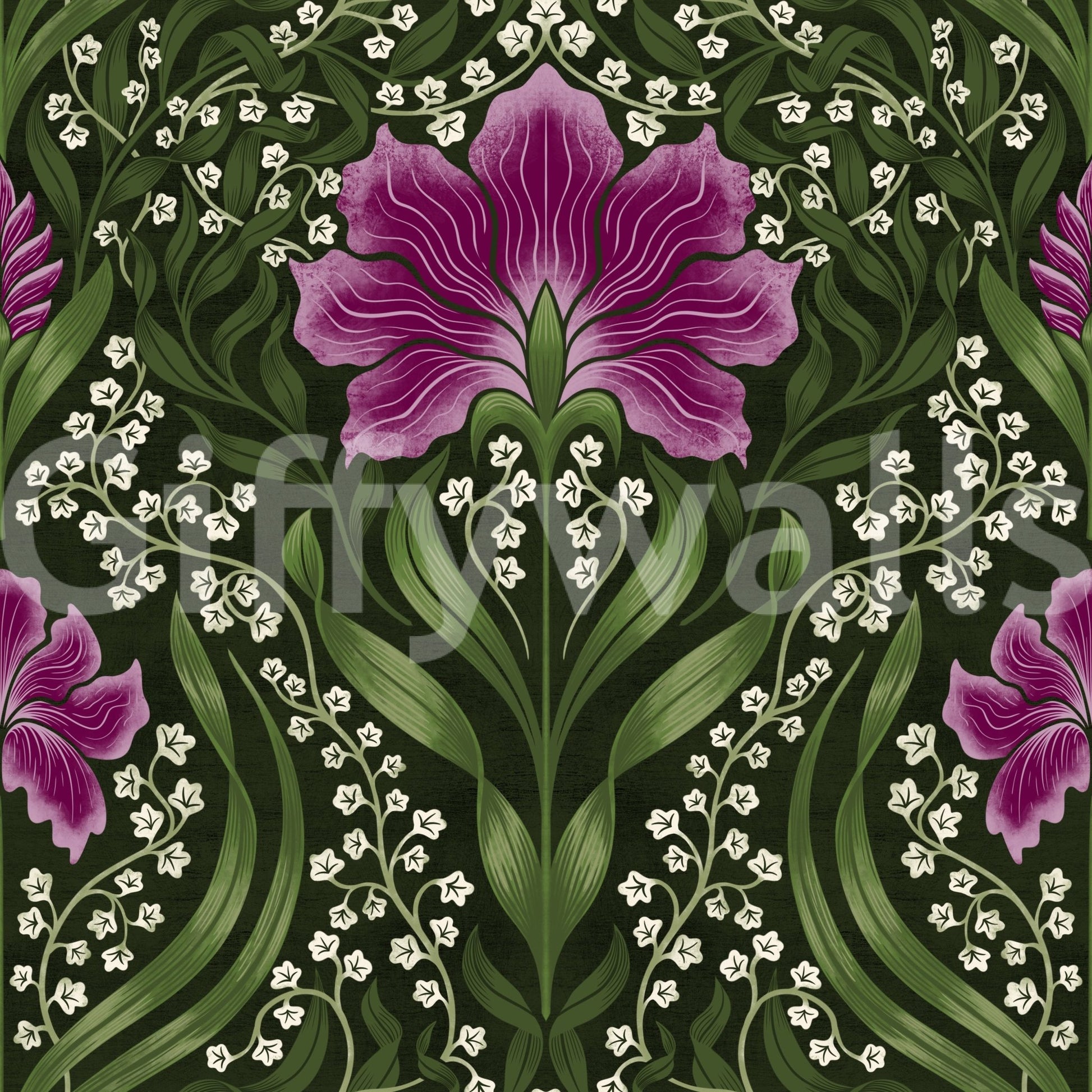 Intricate floral damask - purple Wallpaper⁠
